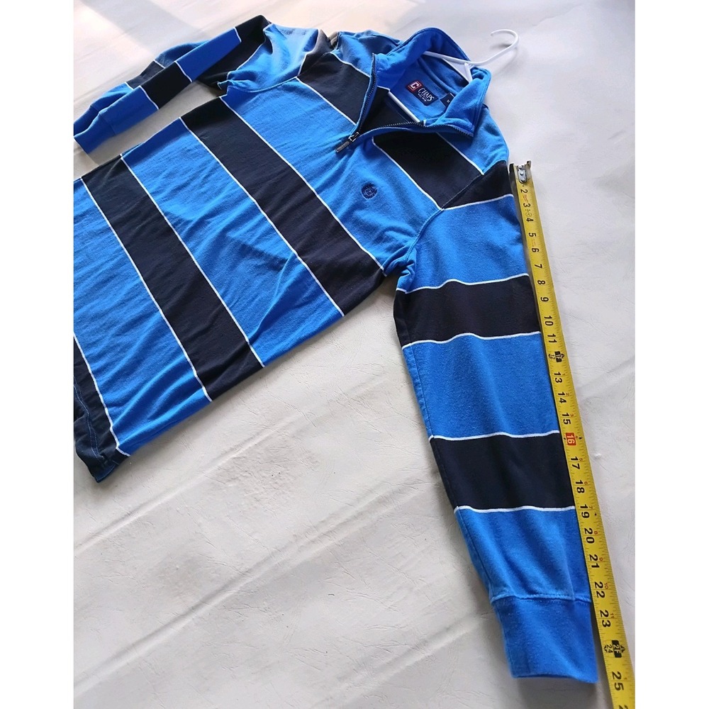Chaps Mens Blue Stripe Quarter Zip Long Sleeve Polo Shirt M Embroidered Logo - Picture 16 of 16